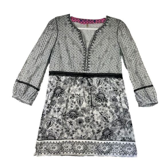 Robert Graham Shirtdress Lined Black White Floral Print 100% Cotton‎ Size Medium - Picture 1 of 12